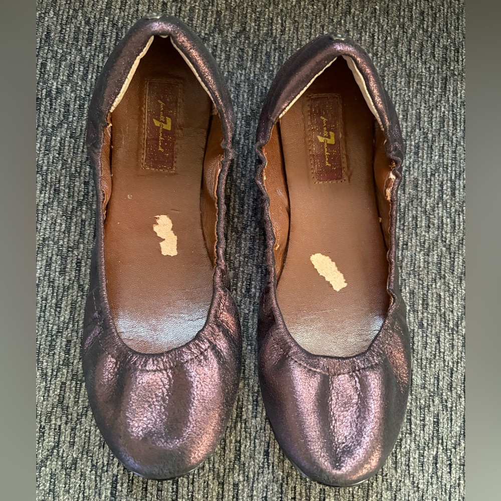 7 For All Mankind Burgundy Gold Shimmer Flats Women’s Size 9